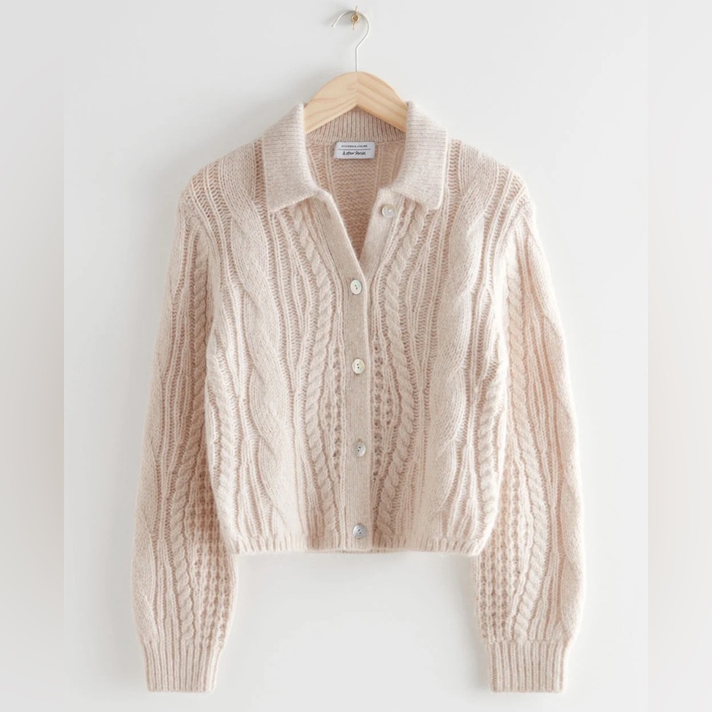 XS Oatmeal Cable Knit Cardigan - &Other Stories